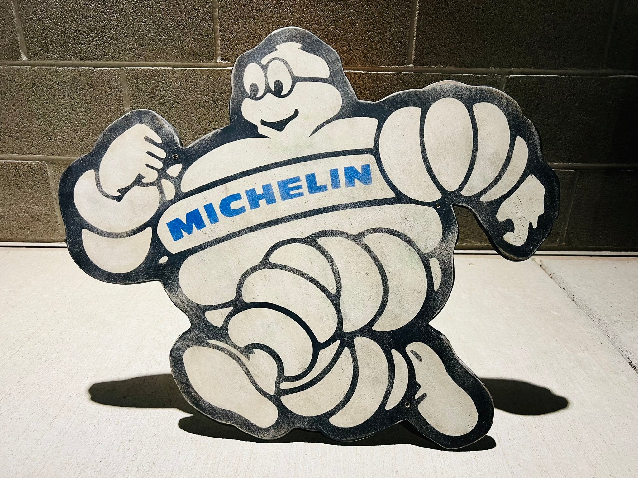 MICHELIN MAN - 1950 - Vintage Antique Style Painted Wood Sign